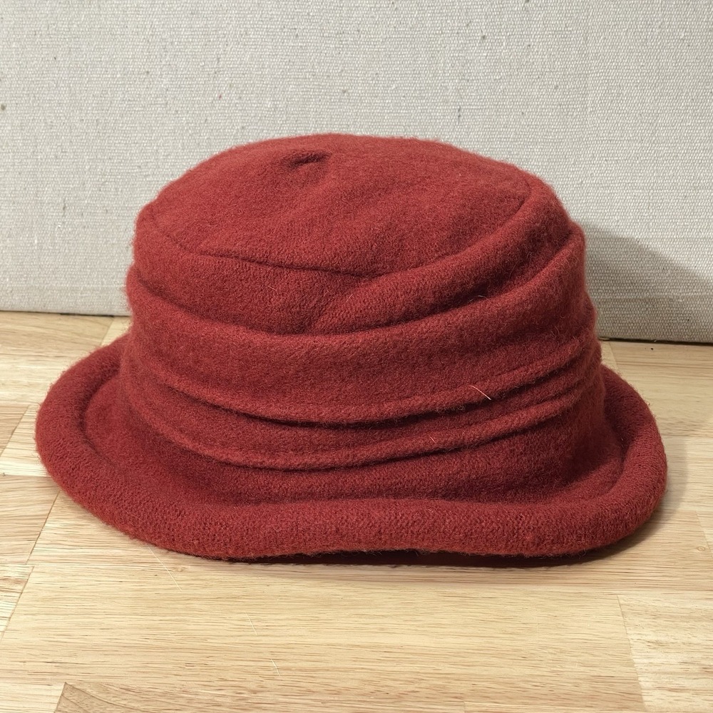 Scala Pronto Burgundy Wool Felt Pleated Cloche Hat One Size Autumn Winter